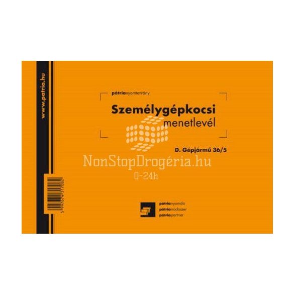 Személygépkocsi menetlevél 100lap D.Gépj.36/5 A/5 fekvő Pátria