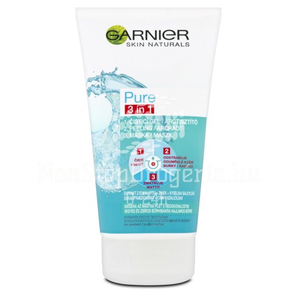 GARNIER Skin Naturals Pure Active 3in1 Charcoal Problémás Zsíros Bőrre 150 ml