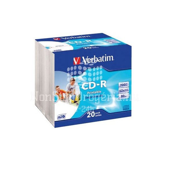 CD-R Verbatim 700MB 52x nyomtatható 20db slim AZO 43424