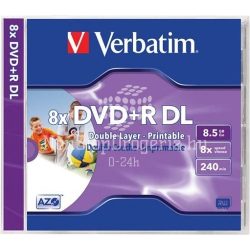   DVD+R Verbatim 8,5GB 8x kétrétegű nyomtatható, normál tok "Double Layer"