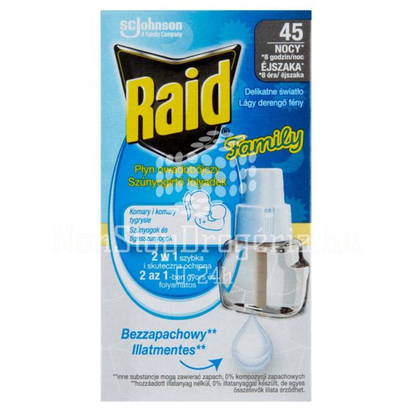 Raid® Family Elektromos szúnyogirtó készülék 45 éjszakás, illatmentes 1 db +27 ml