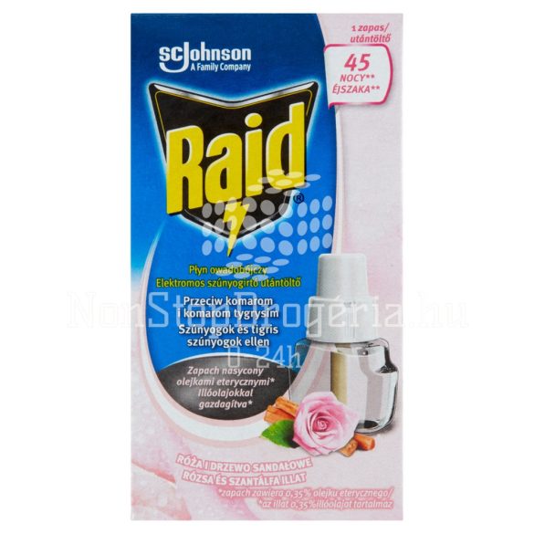 Raid® Elektromos szúnyogirtó utántöltő folyadék 27 ml Rózsa és szantálfa illattal 45 éjszakás