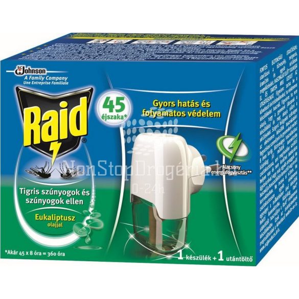 Raid® Elektromos szúnyogirtó készülék Eukaliptusz illattal 45 éjszakás 1 db +27 ml